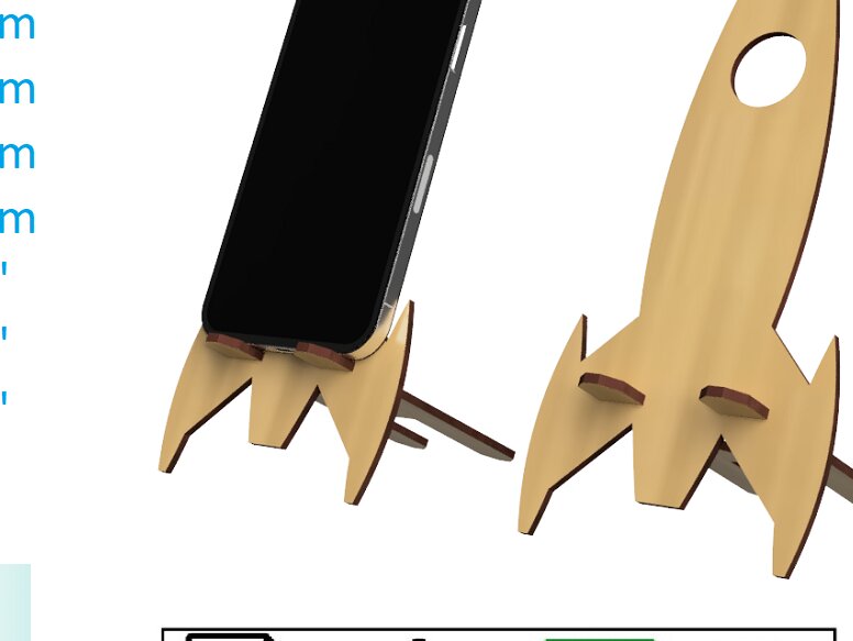 Σετ των 2 Intra απο ξύλο plywood 3mm-4mm πάχος – Βάση κινητού τηλεφώνου Rocket Cut Laser Δίασταση  20x20 cm INTRAFABR-90909582