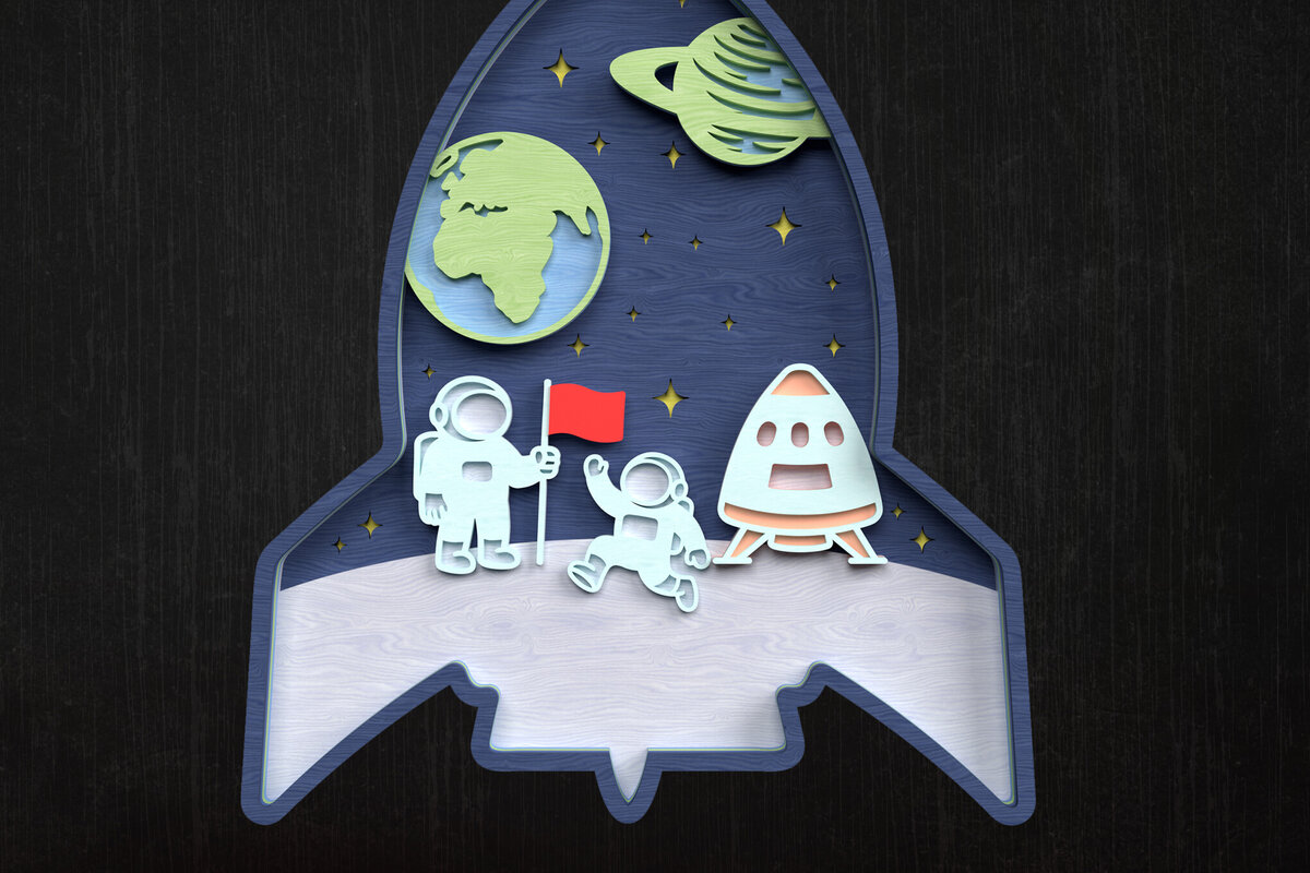 Σετ των 2 Intra απο ξύλο plywood 3mm-4mm πάχος – Rocket Layered 3D Space Scene Δίασταση  20x20 cm INTRAFABR-121273404