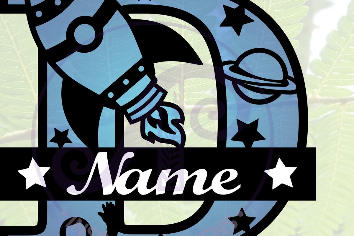 Σετ των 2 Intra απο ξύλο plywood 3mm-4mm πάχος – Rocket Monogram Letter D Αρχείο Δίασταση  20x20 cm INTRAFABR-69520549