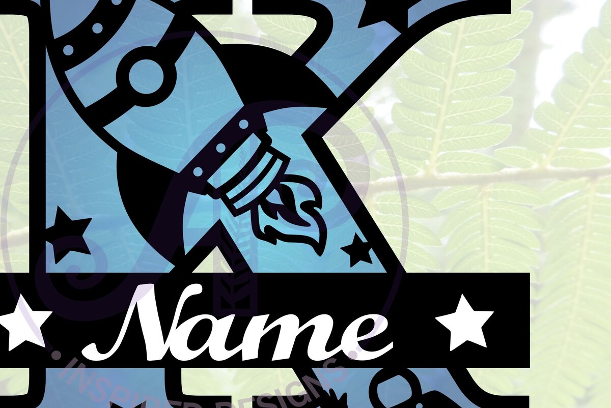 Σετ των 2 Intra απο ξύλο plywood 3mm-4mm πάχος – Αρχείο Rocket Monogram Letter K Δίασταση  20x20 cm INTRAFABR-69520715