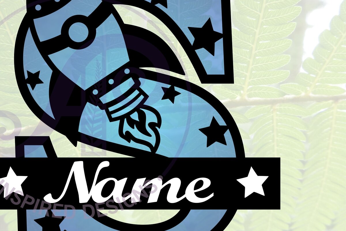 Σετ των 2 Intra απο ξύλο plywood 3mm-4mm πάχος – Αρχείο Rocket Monogram Letter S Δίασταση  20x20 cm INTRAFABR-69528314