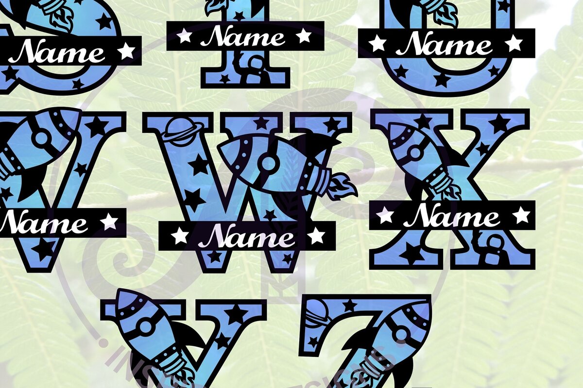 Σετ των 2 Intra απο ξύλο plywood 3mm-4mm πάχος – Rocket Monogram Name Files Δίασταση  20x20 cm INTRAFABR-69462933