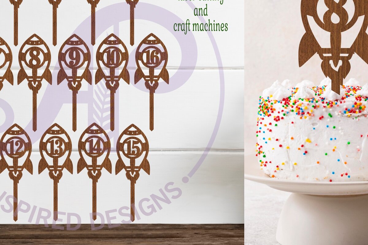 Σετ των 2 Intra απο ξύλο plywood 3mm-4mm πάχος – Rocket Number Cake Toppers, 16 σχέδια Δίασταση  20x20 cm INTRAFABR-119150252