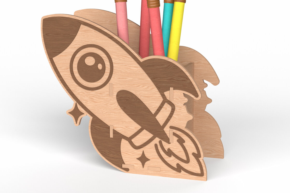 Σετ των 2 Intra απο ξύλο plywood 3mm-4mm πάχος – Rocket Pen Holder – Kids Organizer Δίασταση  20x20 cm INTRAFABR-118999376