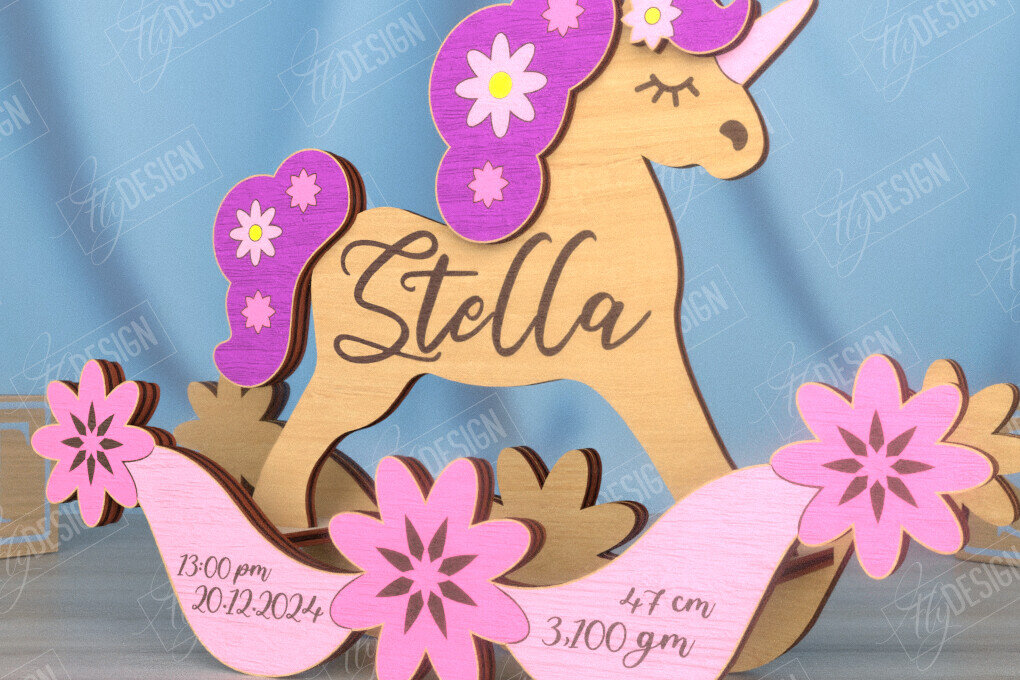 Σετ των 2 Intra απο ξύλο plywood 3mm-4mm πάχος – Ανακοίνωση Γέννησης Rocking Horse|Νεογέννητο Δίασταση  20x20 cm INTRAFABR-115676855