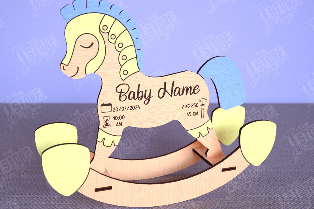 Σετ των 2 Intra απο ξύλο plywood 3mm-4mm πάχος – Ανακοίνωση Γέννησης Rocking Horse|Νεογέννητο Δίασταση  20x20 cm INTRAFABR-113990377