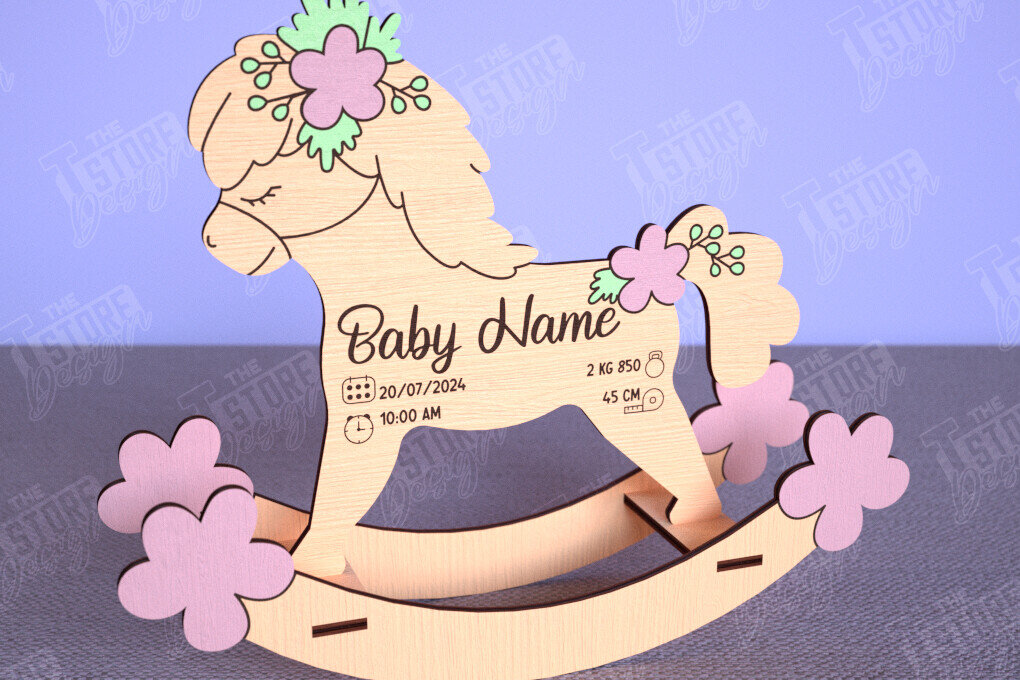 Σετ των 2 Intra απο ξύλο plywood 3mm-4mm πάχος – Ανακοίνωση Γέννησης Rocking Horse|Νεογέννητο Δίασταση  20x20 cm INTRAFABR-113990381