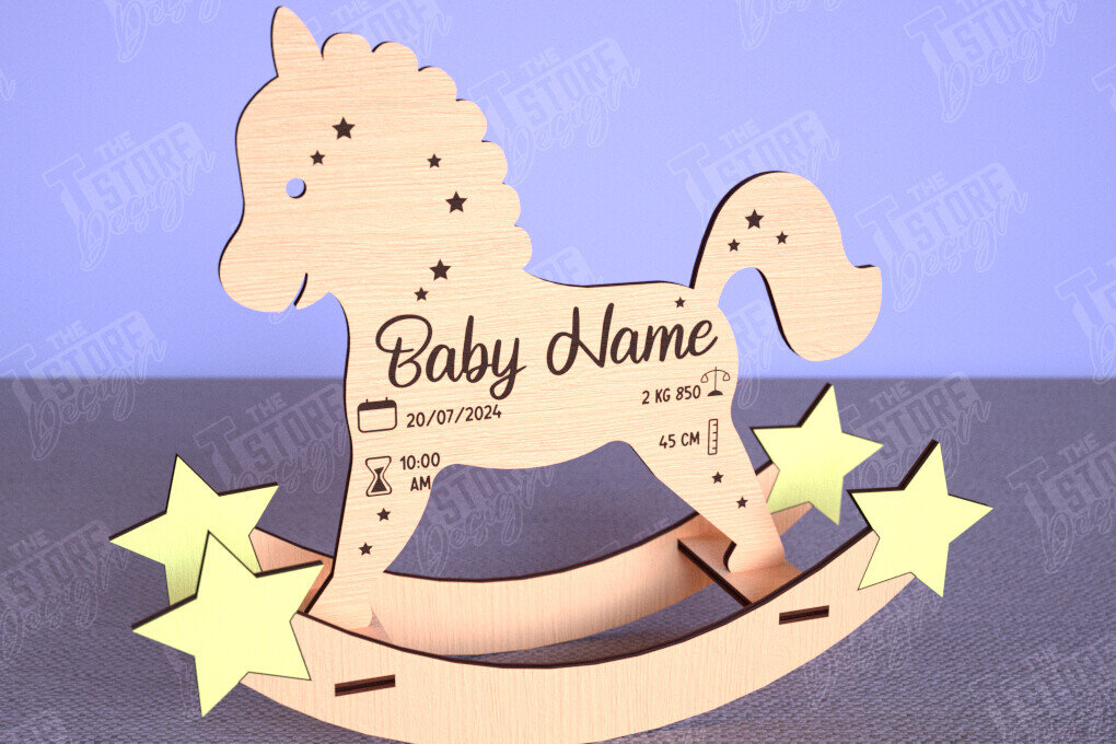 Σετ των 2 Intra απο ξύλο plywood 3mm-4mm πάχος – Ανακοίνωση Γέννησης Rocking Horse|Νεογέννητο Δίασταση  20x20 cm INTRAFABR-113990386