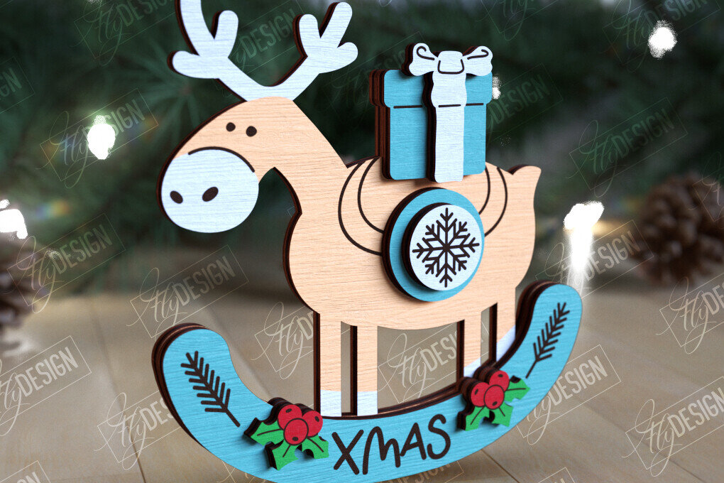 Σετ των 2 Intra απο ξύλο plywood 3mm-4mm πάχος – Χριστουγεννιάτικο στολίδι με κουνιστό τάρανδο Δίασταση  20x20 cm INTRAFABR-109885687