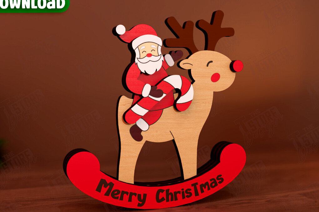 Σετ των 2 Intra απο ξύλο plywood 3mm-4mm πάχος – Χριστουγεννιάτικο στολίδι με κουνιστό τάρανδο Δίασταση  20x20 cm INTRAFABR-111215452