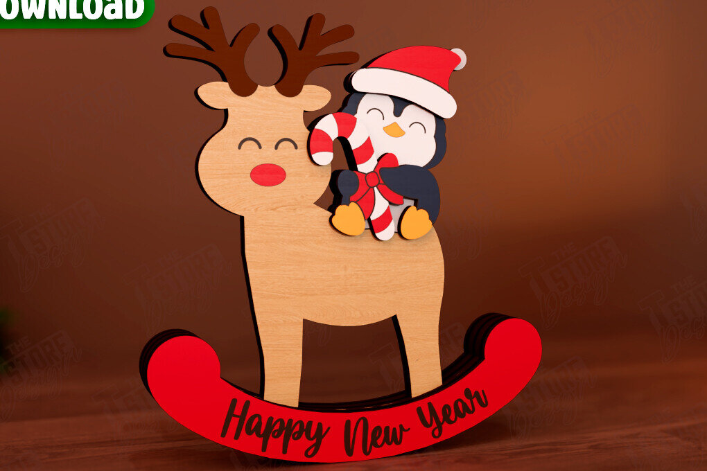 Σετ των 2 Intra απο ξύλο plywood 3mm-4mm πάχος – Χριστουγεννιάτικο στολίδι με κουνιστό τάρανδο Δίασταση  20x20 cm INTRAFABR-111215485