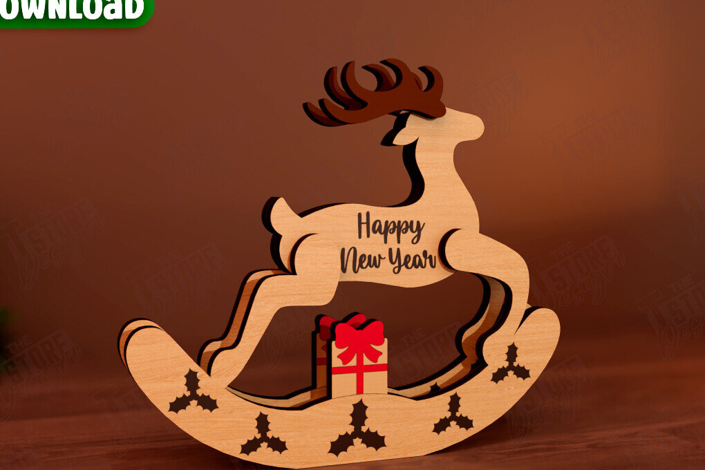 Σετ των 2 Intra απο ξύλο plywood 3mm-4mm πάχος – Χριστουγεννιάτικο στολίδι με κουνιστό τάρανδο Δίασταση  20x20 cm INTRAFABR-111215515