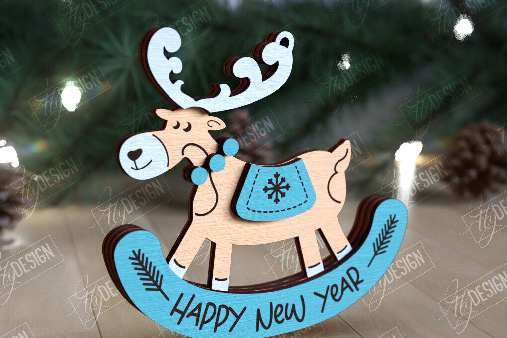 Σετ των 2 Intra απο ξύλο plywood 3mm-4mm πάχος – Χριστουγεννιάτικο στολίδι με κουνιστό τάρανδο Δίασταση  20x20 cm INTRAFABR-109885518