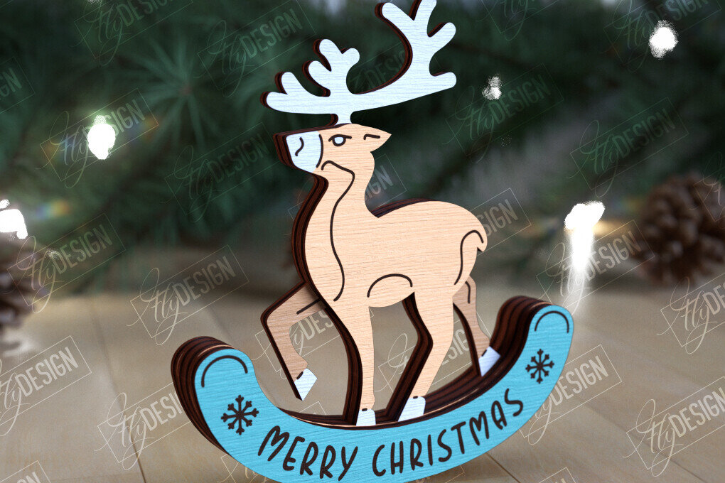 Σετ των 2 Intra απο ξύλο plywood 3mm-4mm πάχος – Χριστουγεννιάτικο στολίδι με κουνιστό τάρανδο Δίασταση  20x20 cm INTRAFABR-109885527