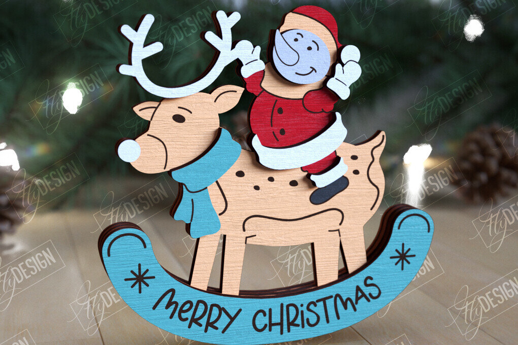 Σετ των 2 Intra απο ξύλο plywood 3mm-4mm πάχος – Χριστουγεννιάτικο στολίδι με κουνιστό τάρανδο Δίασταση  20x20 cm INTRAFABR-109885598