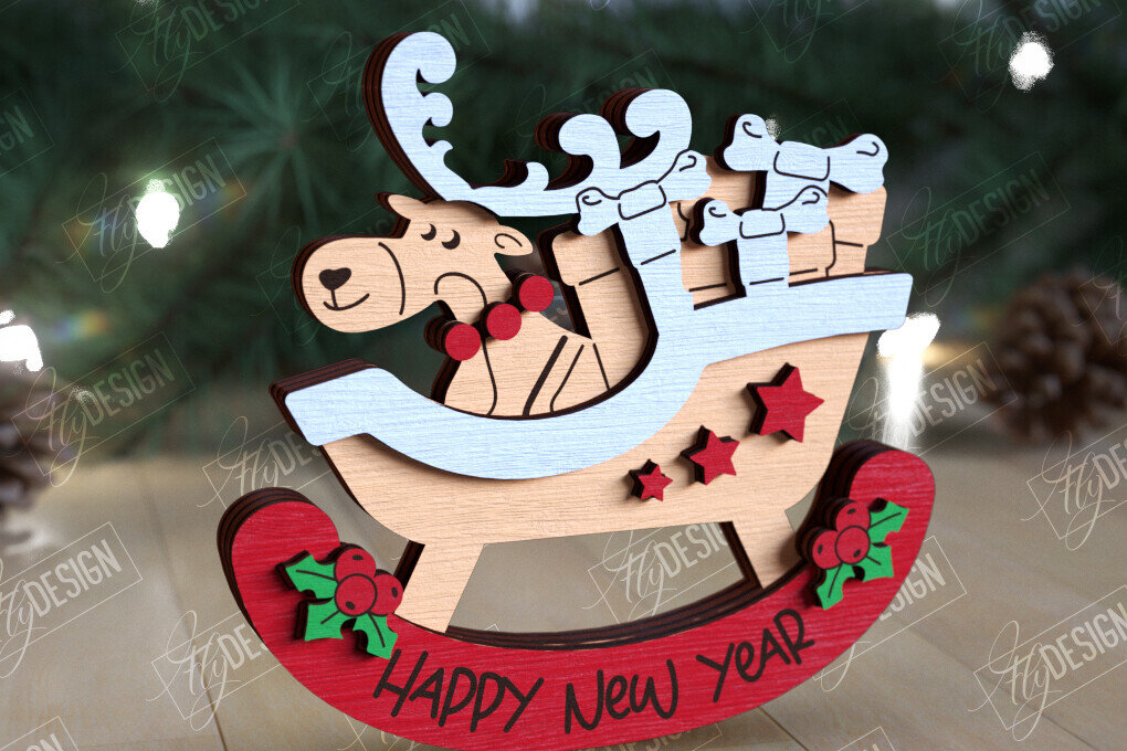 Σετ των 2 Intra απο ξύλο plywood 3mm-4mm πάχος – Χριστουγεννιάτικο στολίδι με κουνιστό τάρανδο Δίασταση  20x20 cm INTRAFABR-109885670