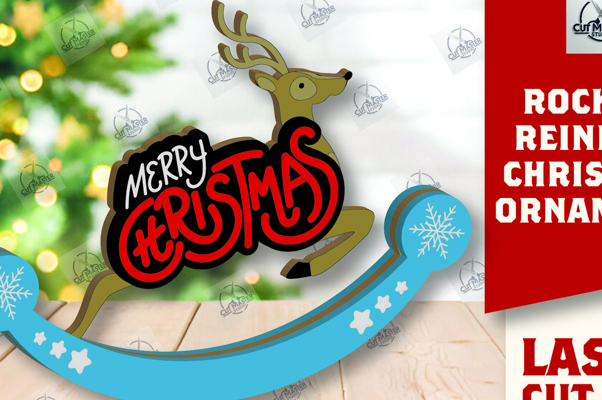 Σετ των 2 Intra απο ξύλο plywood 3mm-4mm πάχος – Χριστουγεννιάτικο στολίδι Rocking Reindeer Δίασταση  20x20 cm INTRAFABR-110201616