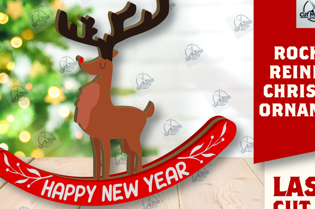 Σετ των 2 Intra απο ξύλο plywood 3mm-4mm πάχος – Χριστουγεννιάτικο στολίδι Rocking Reindeer Δίασταση  20x20 cm INTRAFABR-110201670