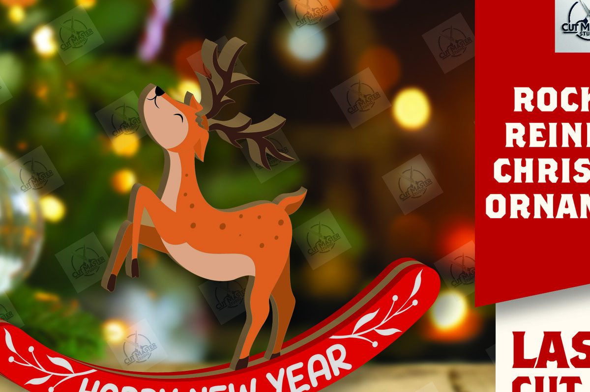 Σετ των 2 Intra απο ξύλο plywood 3mm-4mm πάχος – Χριστουγεννιάτικο στολίδι Rocking Reindeer Δίασταση  20x20 cm INTRAFABR-110123715