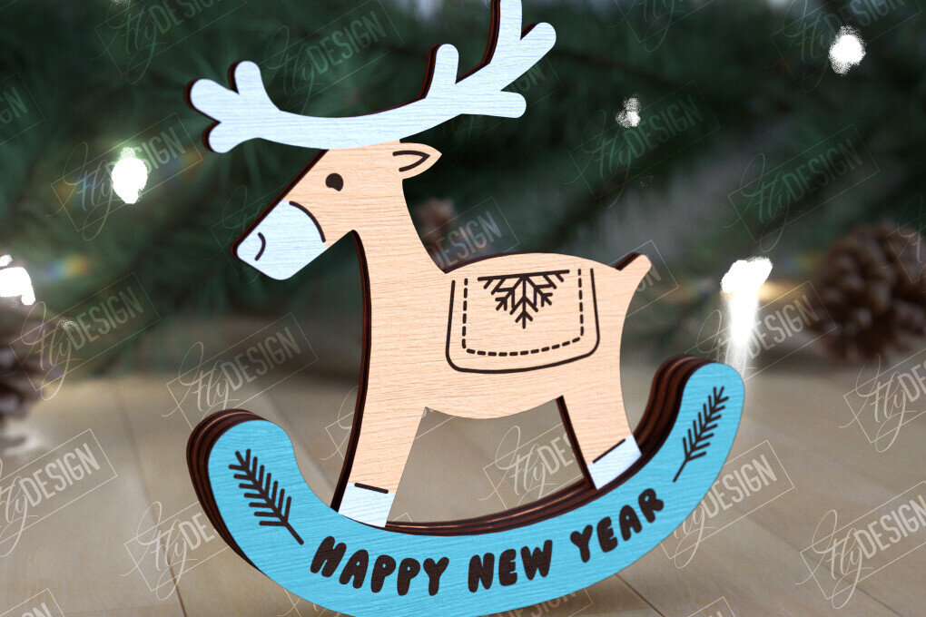 Σετ των 2 Intra απο ξύλο plywood 3mm-4mm πάχος – Χριστουγεννιάτικο στολίδι με κουνιστό τάρανδο Δίασταση  20x20 cm INTRAFABR-109885445