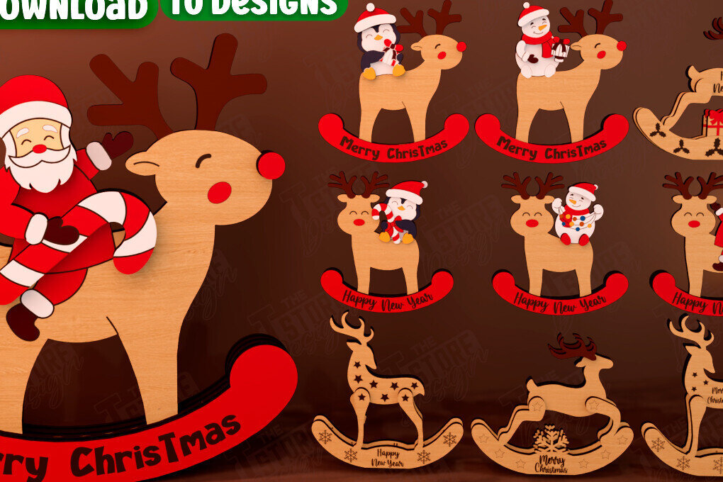 Σετ των 2 Intra απο ξύλο plywood 3mm-4mm πάχος – Χριστουγεννιάτικα στολίδια από ταράνδους Δίασταση  20x20 cm INTRAFABR-111215875