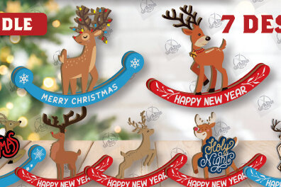 Σετ των 2 Intra απο ξύλο plywood 3mm-4mm πάχος – Χριστουγεννιάτικα στολίδια Rocking Reindeer Δίασταση  20x20 cm INTRAFABR-110201730