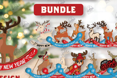 Σετ των 2 Intra απο ξύλο plywood 3mm-4mm πάχος – Χριστουγεννιάτικα στολίδια Rocking Reindeer Δίασταση  20x20 cm INTRAFABR-110201809