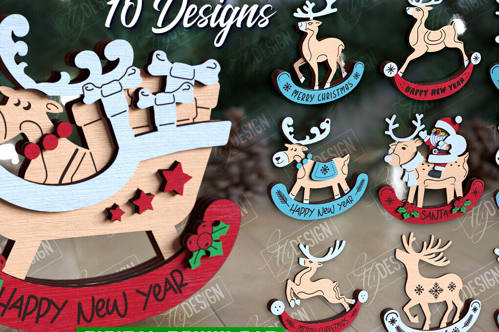 Σετ των 2 Intra απο ξύλο plywood 3mm-4mm πάχος – Χριστουγεννιάτικα στολίδια από ταράνδους Δίασταση  20x20 cm INTRAFABR-109885963