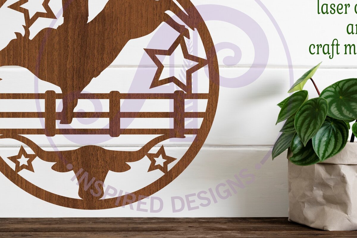 Σετ των 2 Intra απο ξύλο plywood 3mm-4mm πάχος – Αρχείο κοπής με λέιζερ Rodeo Bull Rider Δίασταση  20x20 cm INTRAFABR-96245387