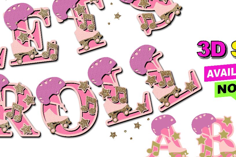 Σετ των 2 Intra απο ξύλο plywood 3mm-4mm πάχος – Roller Skates Alphabet 3D Δίασταση  20x20 cm INTRAFABR-108325606