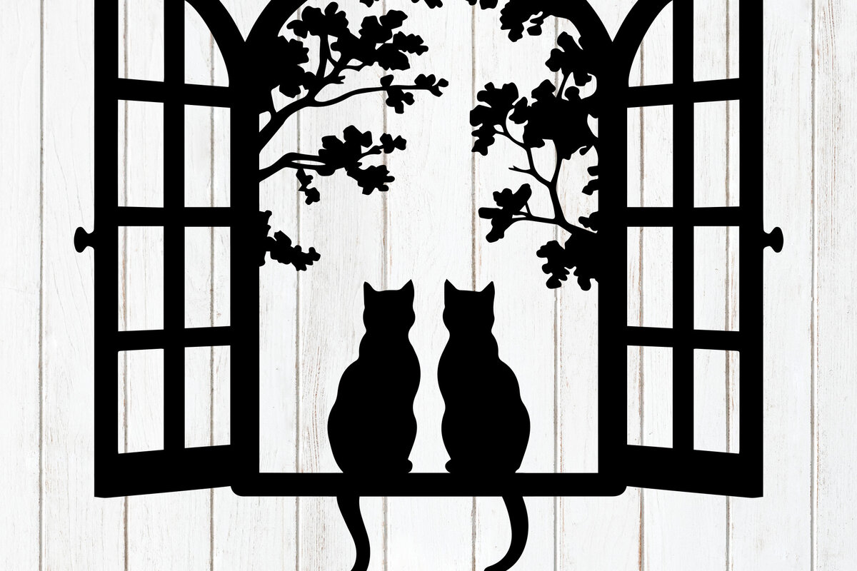 Σετ των 2 Intra απο ξύλο plywood 3mm-4mm πάχος – Ρομαντική σιλουέτα παραθύρου γάτας Δίασταση  20x20 cm INTRAFABR-117771013