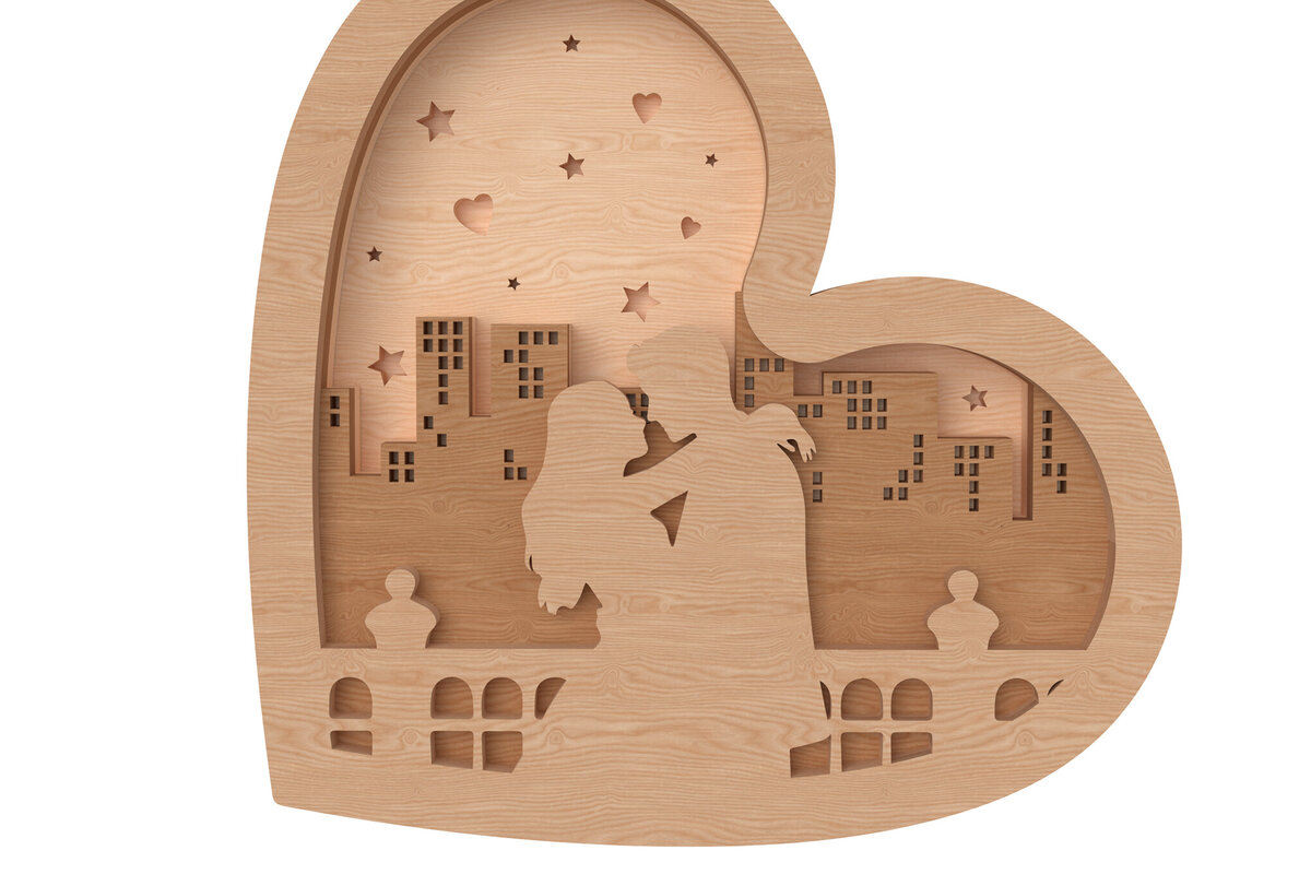 Σετ των 2 Intra απο ξύλο plywood 3mm-4mm πάχος – Romantic City Heart Δίασταση  20x20 cm INTRAFABR-111740624
