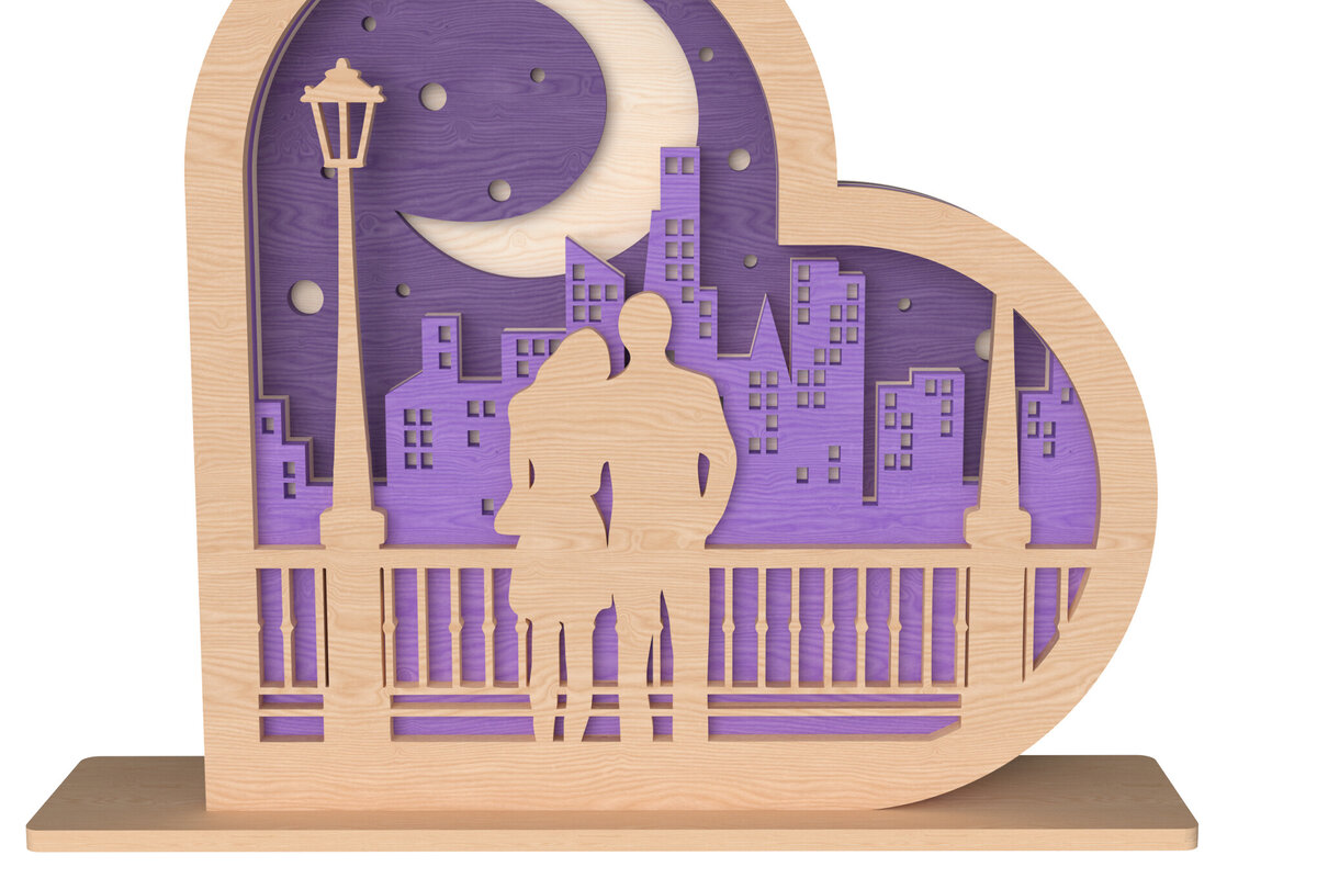 Σετ των 2 Intra απο ξύλο plywood 3mm-4mm πάχος – Ρομαντική Νύχτα Πόλης 3D Καρδιά Διακόσμηση Δίασταση  20x20 cm INTRAFABR-111651794