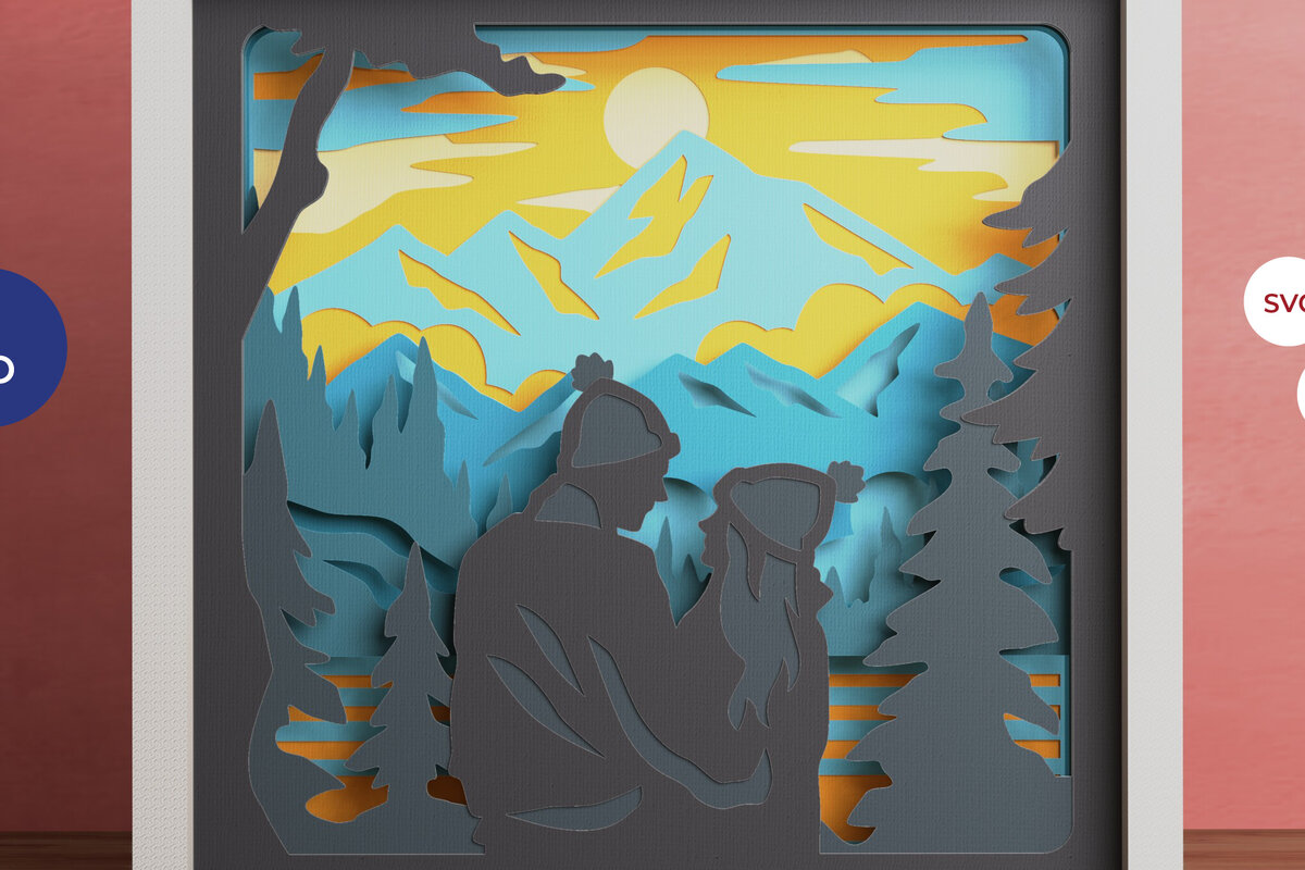 Σετ των 2 Intra απο ξύλο plywood 3mm-4mm πάχος – Ρομαντικό ζευγάρι στο πλαίσιο σκιών του χειμερινού δάσους Δίασταση  20x20 cm INTRAFABR-85816795