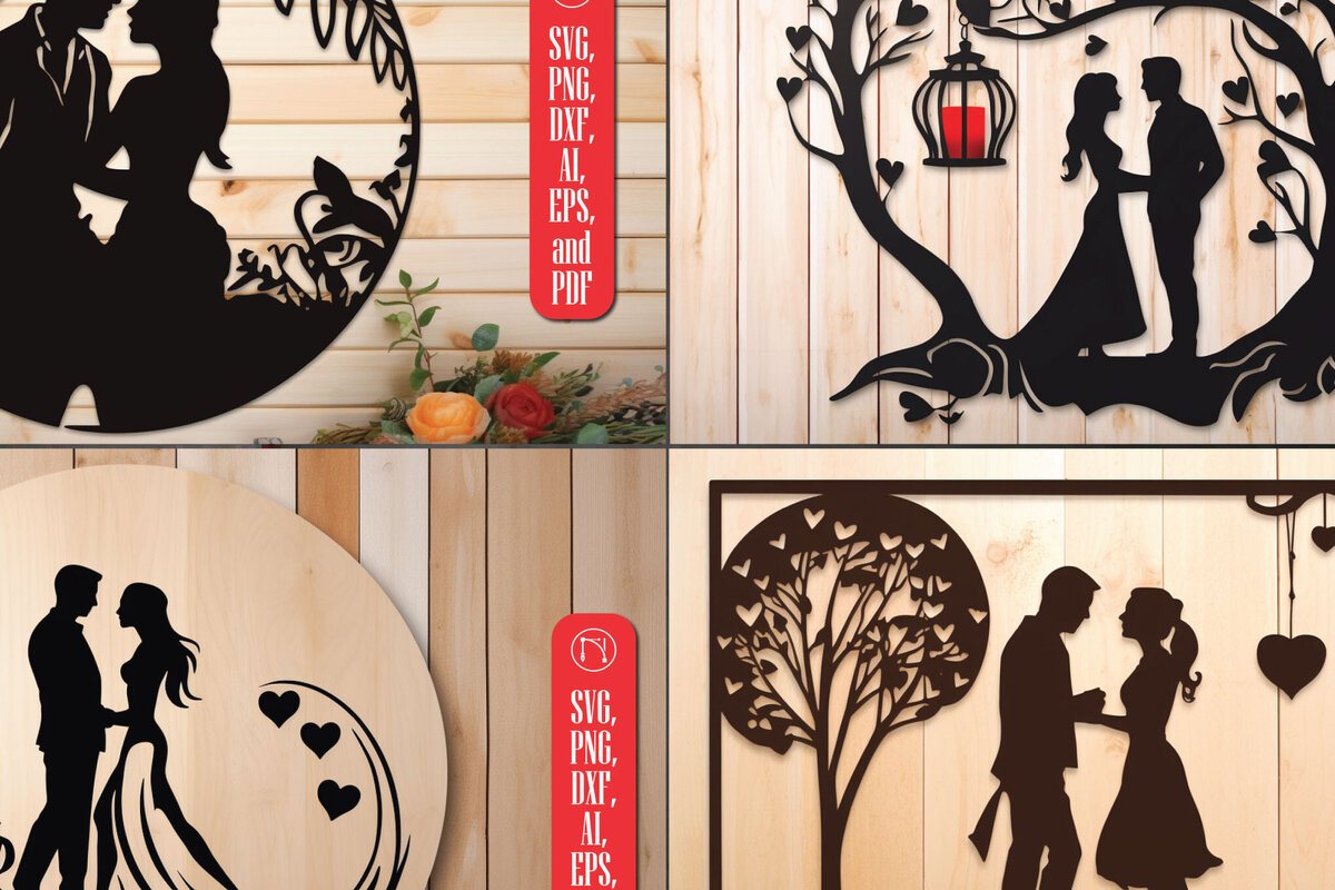 Σετ των 2 Intra απο ξύλο plywood 3mm-4mm πάχος – Ρομαντική δέσμηCouple Δίασταση  20x20 cm INTRAFABR-86408893