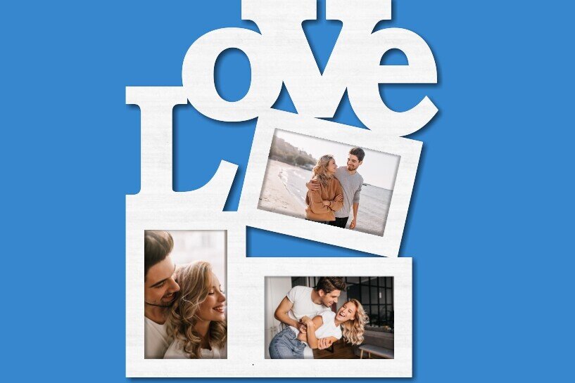 Σετ των 2 Intra απο ξύλο plywood 3mm-4mm πάχος – Ρομαντική οικογενειακή κορνίζα "Love" Laser Δίασταση  20x20 cm INTRAFABR-119664887