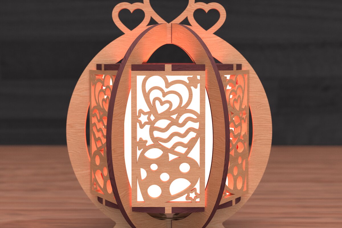 Σετ των 2 Intra απο ξύλο plywood 3mm-4mm πάχος – Ρομαντική κοπή φαναριού με λέιζερ Δίασταση  20x20 cm INTRAFABR-111860510