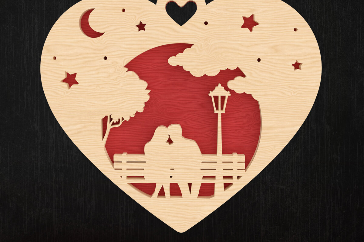 Σετ των 2 Intra απο ξύλο plywood 3mm-4mm πάχος – Σχεδιασμός Ρομαντικής Νυχτερινής Καρδιάς Δίασταση  20x20 cm INTRAFABR-113317270