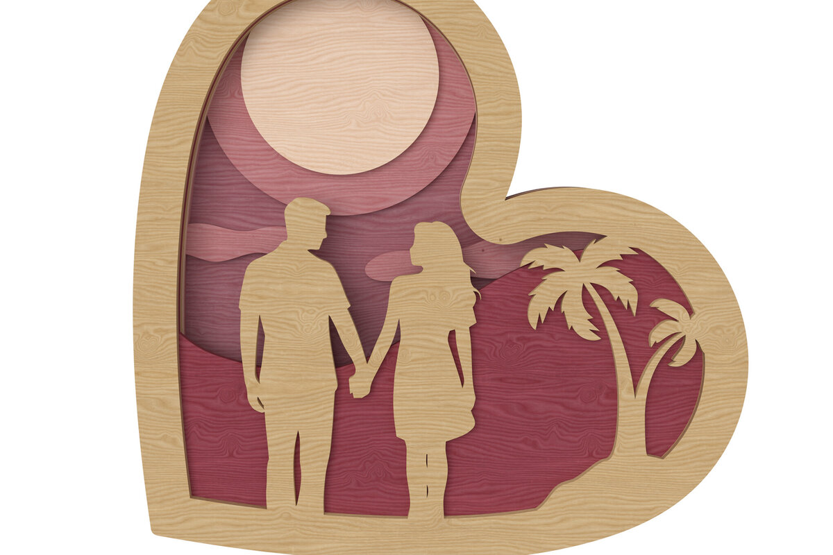 Σετ των 2 Intra απο ξύλο plywood 3mm-4mm πάχος – Ρομαντικό ηλιοβασίλεμα καρδιά Ξύλινη διακόσμηση Δίασταση  20x20 cm INTRAFABR-111650645