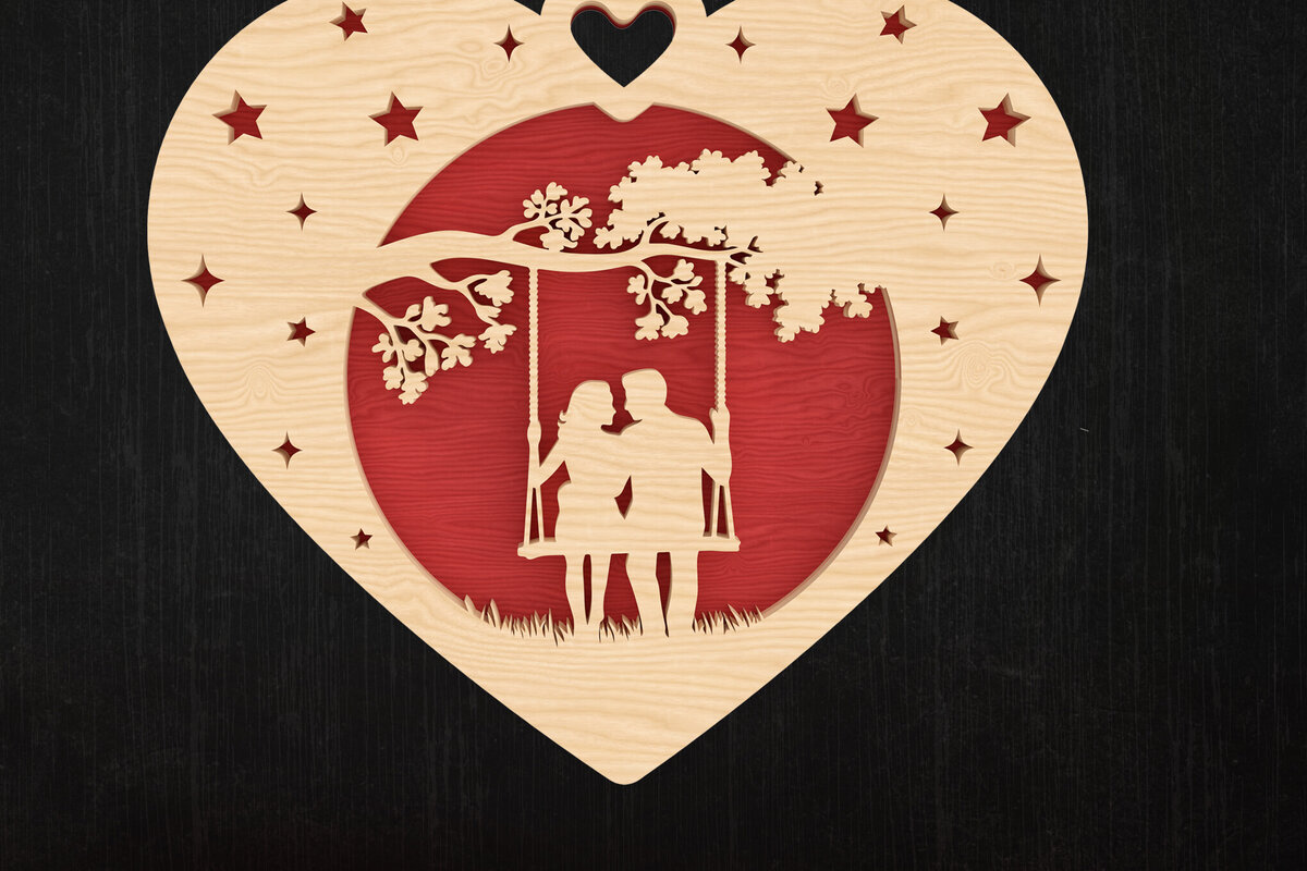 Σετ των 2 Intra απο ξύλο plywood 3mm-4mm πάχος – Ρομαντικό  Heart Swing Δίασταση  20x20 cm INTRAFABR-113317238