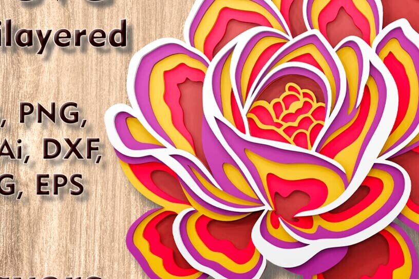 Σετ των 2 Intra απο ξύλο plywood 3mm-4mm πάχος – Αρχεία λέιζερ πολλαπλών επιπέδων Rose 3D Δίασταση  20x20 cm INTRAFABR-108943971