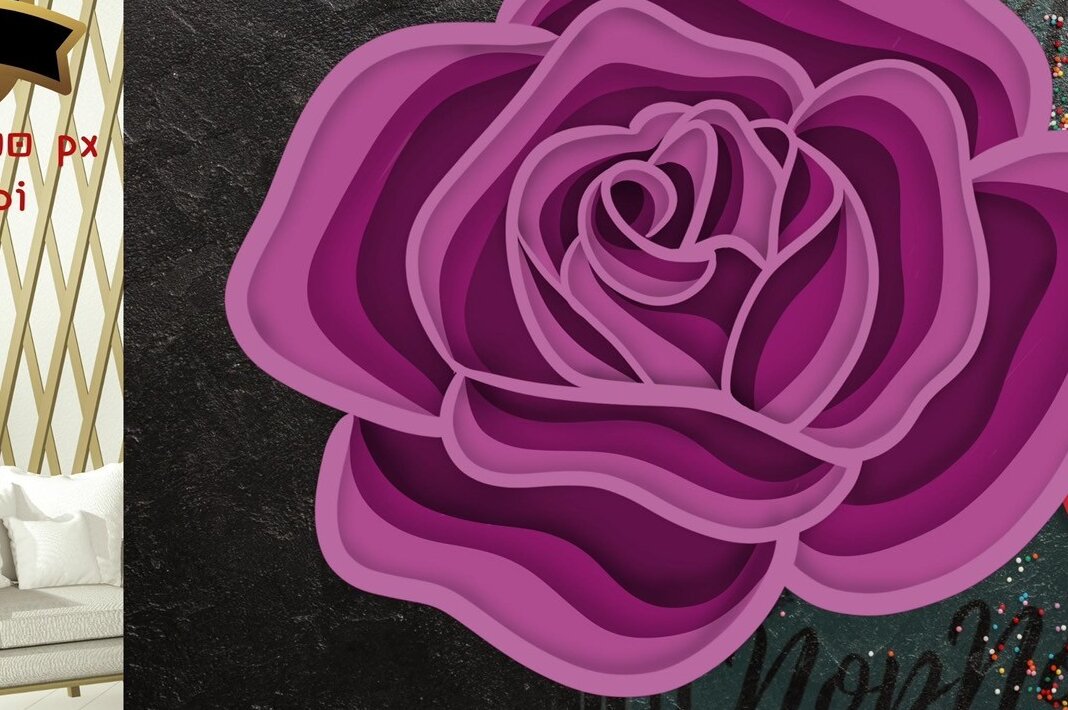 Σετ των 2 Intra απο ξύλο plywood 3mm-4mm πάχος – Rose 3D Δίασταση  20x20 cm INTRAFABR-56165936