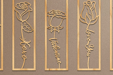 Σετ των 2 Intra απο ξύλο plywood 3mm-4mm πάχος –  κοπής με λέιζερ σελιδοδείκτης ROSE Δίασταση  20x20 cm INTRAFABR-64348924