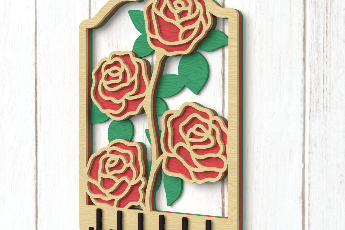 Σετ των 2 Intra απο ξύλο plywood 3mm-4mm πάχος – Rose Cluster Key Holder Cut Laser Δίασταση  20x20 cm INTRAFABR-112379999