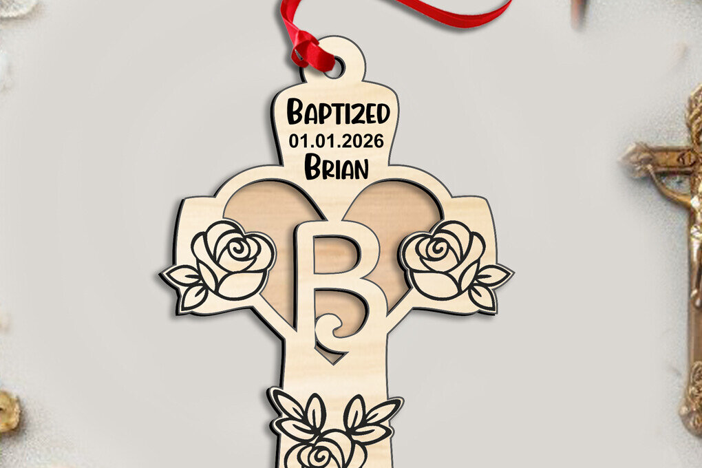 Σετ των 2 Intra απο ξύλο plywood 3mm-4mm πάχος – Τριαντάφυλλο Σταυρός Γράμμα Β Laser Στολίδι Δίασταση  20x20 cm INTRAFABR-116749143