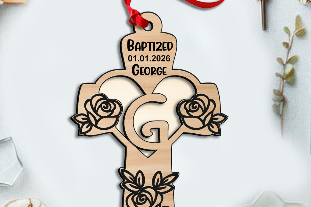 Σετ των 2 Intra απο ξύλο plywood 3mm-4mm πάχος – Ροζ Σταυρός Γράμμα G Laser Στολίδι Δίασταση  20x20 cm INTRAFABR-116753004