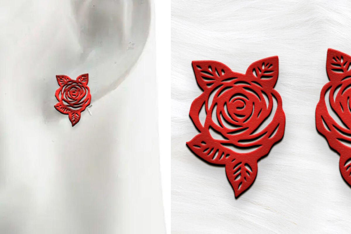 Σετ των 3 Intra απο ξύλο plywood 3mm-4mm πάχος – Σκουλαρίκια τριαντάφυλλο κοπής με λέιζερ. Σκουλαρίκια Boho. Δίασταση  5x5 cm INTRAFABR-121048010