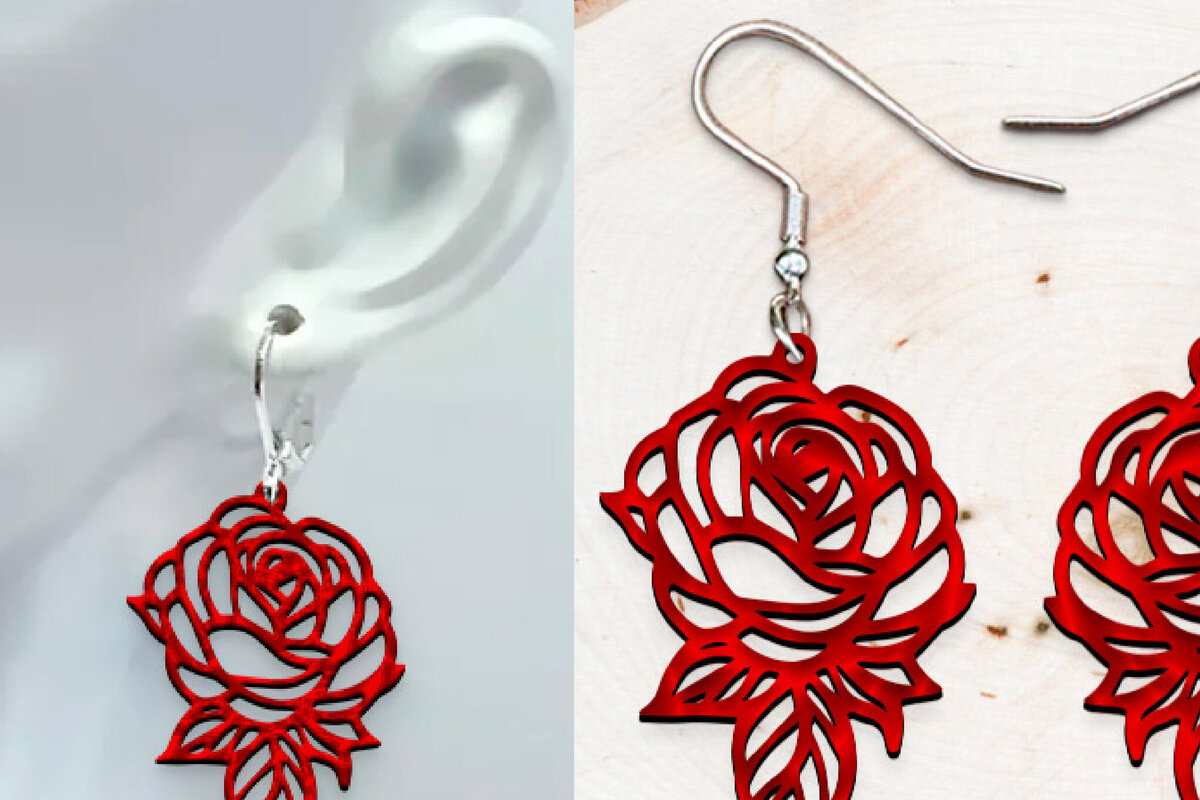 Σετ των 3 Intra απο ξύλο plywood 3mm-4mm πάχος – Σκουλαρίκια τριαντάφυλλο κοπής με λέιζερ. Σκουλαρίκια Boho. Δίασταση  5x5 cm INTRAFABR-121048656