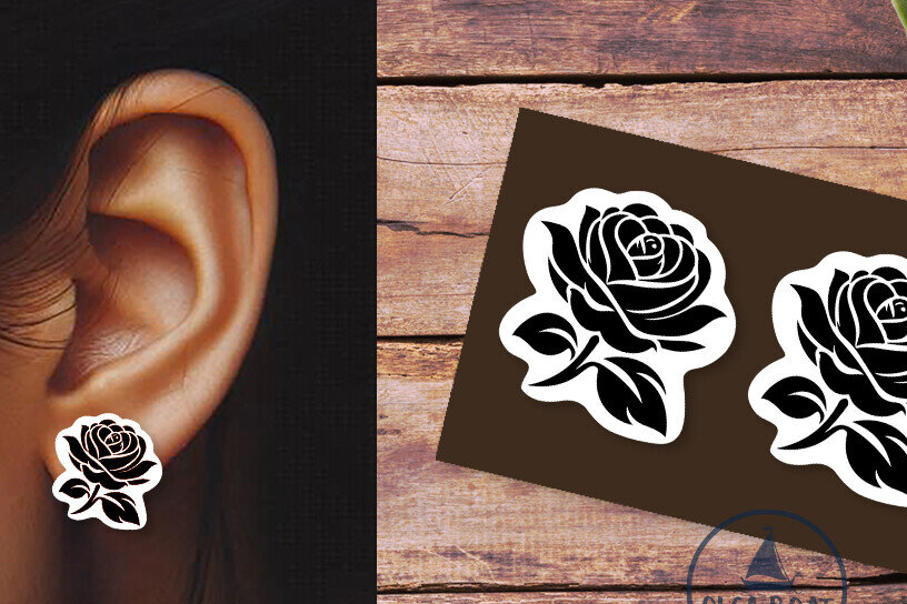 Σετ των 3 Intra απο ξύλο plywood 3mm-4mm πάχος – Σκουλαρίκια τριαντάφυλλο | λουλουδιών Δίασταση  5x5 cm INTRAFABR-120167972