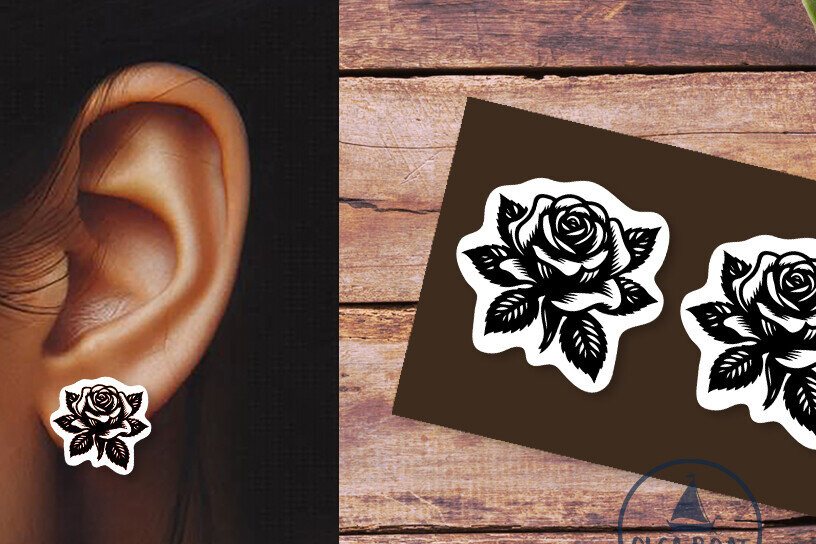 Σετ των 3 Intra απο ξύλο plywood 3mm-4mm πάχος – Σκουλαρίκια τριαντάφυλλο | Καλοκαιρινό λέιζερ λουλουδιών Δίασταση  5x5 cm INTRAFABR-120359949